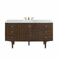 James Martin Vanities Amberly 60in Single Vanity, Mid-Century Walnut w/ 3 CM Ethereal Noctis Top 670-V60S-WLT-3ENC